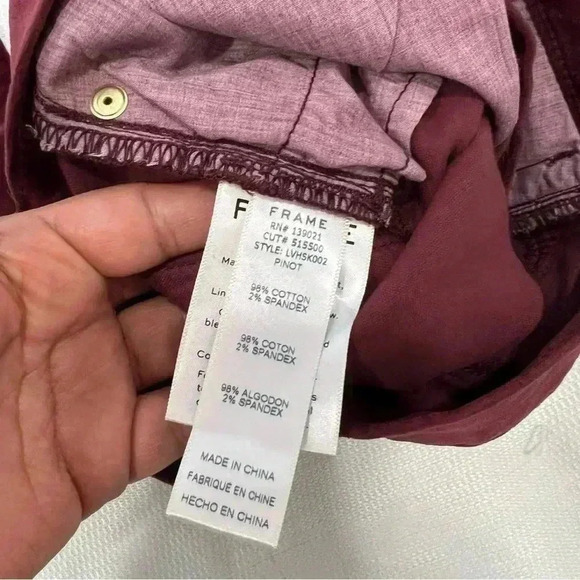 FRAME Le Velveteen High Rise Skinny Jeans Pinot Size 24 - Picture 9 of 9